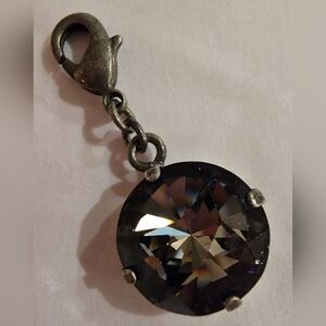 Sabika Black Diamond Vienna Swarovski Crystal Pendant 1" Antq Silver Set..